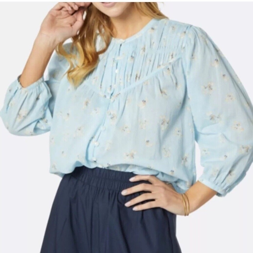 Joie Women's Floral-Print Blue Blouse long Sleeve Casual Top